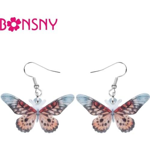Newei Acrylic Brown Papilio Memnon Butterfly Earrings Print Insect Animal Dangle Drop For Women Girls Kids Classic Gift Jewelry