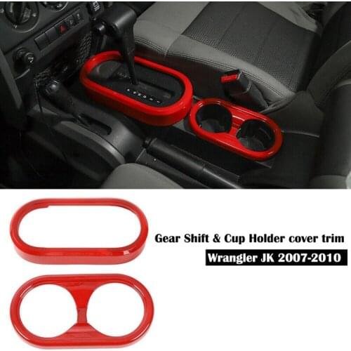 Red Gear Shift Panel & Cup Holder Cover Trim Ring for Jeep Wrangler JK 2007-2010