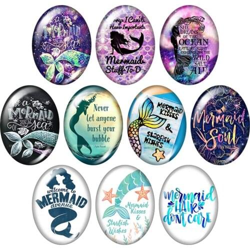 Beauty Mermaid Soul words Dream 13x18mm/18x25mm/30x40mm mixed Oval photo glass cabochon demo flat back Jewelry findings TB0039