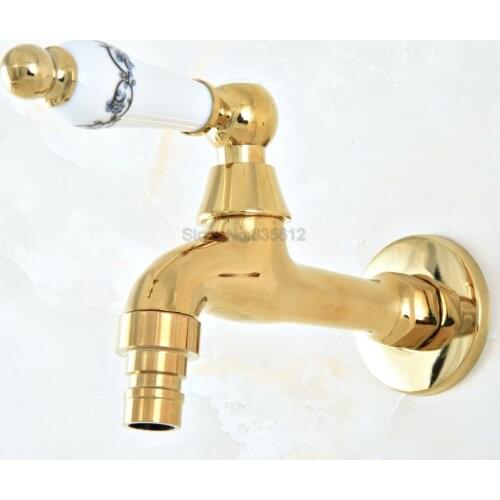 Gold Color Brass Wall Mount Ceramic Handle Washing Machine Faucet /Garden Water Tap tav151