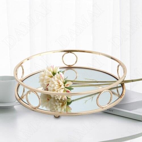 Metal Frame Mirror Storage Tray Creativity Living Room Decor Fruit Organizer Bedroom Desktop Cosmetic Container Home Decoration