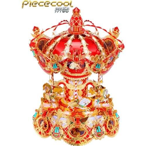Piececool 3D Metal Puzzle Figure Toy MERRY GO AROUND Music Box model Educational Puzzle 3D Model Gift jigsaw Toys For Children