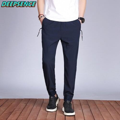 Men Four Seasons Casual Pants Thin Ice Silk Quick Drying Linen Cotton Air Conditioning Pants Sports Fasion All Ages Pants Men