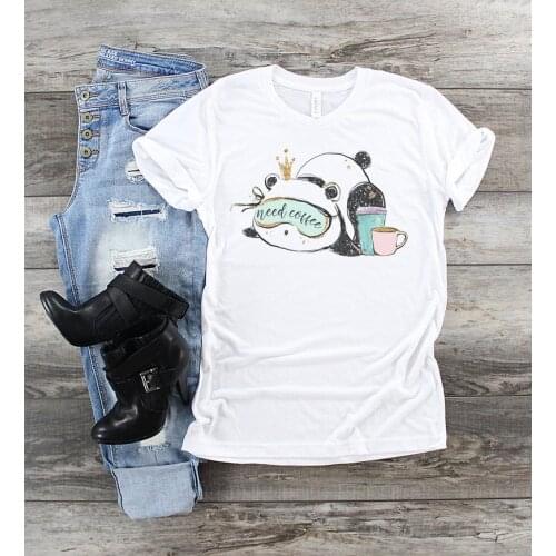 Need Coffee Panda Animal Shirt 100% cotton crewneck short sleeve fashion top tees for Unisex Ladies plus size womens clothing