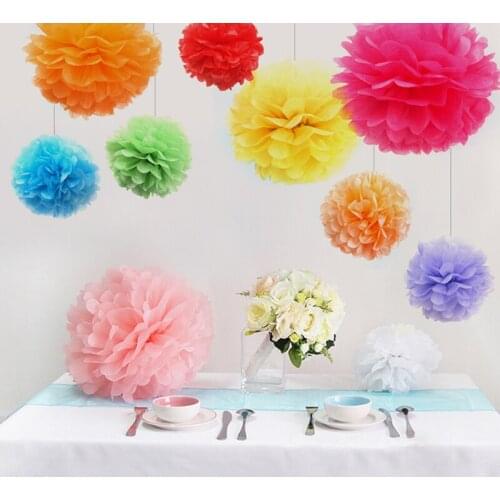 New 5pcs/lot 10''(25cm) Tissue Paper Pom Poms Paper Flowers Ball pompom Wedding Birthday Decoration Christmas Party supplies