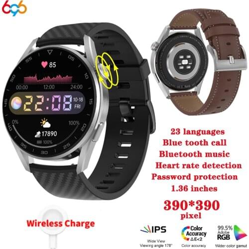 696 Newest Men Sport Wireless Charge Smart Watch DT3 Pro 1.36 Inch 390*390 HD Heartrate Test Blue Tooth Call Music Smartwatch