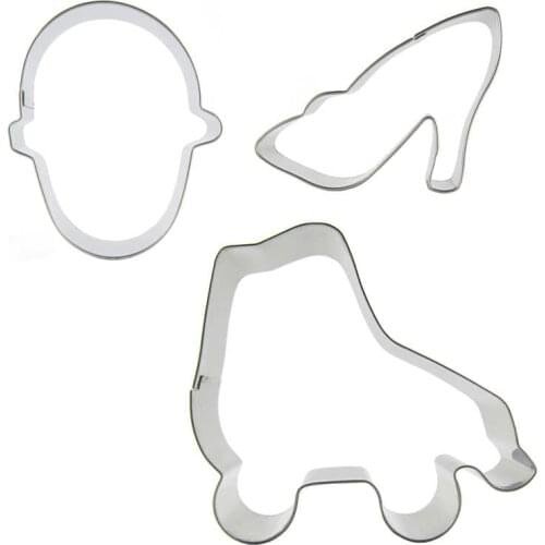 Crystal shoes, Roller skates, Slippers shape 3 pieces biscuit cutting molds, baking tools, cake decorating soft candy tools