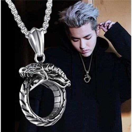 Ouroboros titanium steel necklace male trendy domineering mens pendant male hip hop retro sweater chain atmosphere