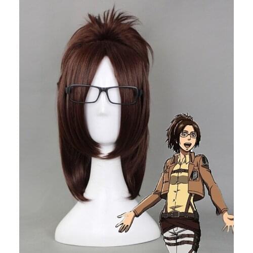 Attack on Titan Hange Zoe 40cm Short Straight Cosplay Wigs for Women Female Fake Hair Anime Universal for Party Brown+ Wig Cap