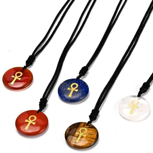 Natural Crystal Semi-Precious Stones Aura Reiki Pendant The symbol of life Charm adult Jewelry Necklaces