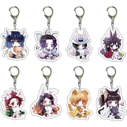 Popular Cartoon Demon Slayer: Kimetsu No Yaiba Key Chain Fashion Anime Figures Acrylic Cosplay Key Chain Toys School Bag Pendant