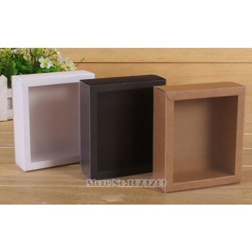7*7*3cm Clear Transparent PVC Window Clear Brown paper box with pvc plastic window paper Drawer box gift packing 100pcs/lot