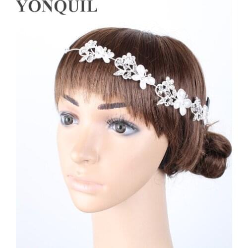 Silver Hairband Wedding Tiara Pearl Butterfly Crown Bridal Hair Accessories Head Jewelry Wedding Crystal Hair Accessories SYBC33