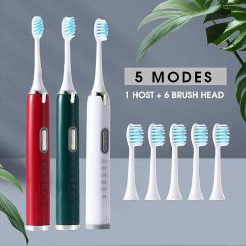 Ultra Soft Electric Toothbrush For Adult USB Rechargeable IPX7 Waterproof 5 Modes With Replacement Heads Set Smart Dental Brush