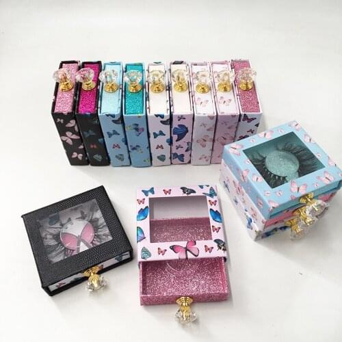 Eyelashes Packaging Empty Square Lash Case Diamond Handle For 25mm 27mm Mink Lashes