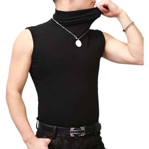 High Elastic Lycra Cotton Tank Sleeveless Bulky Turtleneck Sports Wear T-Shirt Men Gym Fitness Bodybuilding Clothes Mens Tank