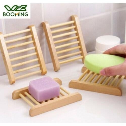 WBBOOMING 1pcs/6pcs Natural Wooden Bamboo Soap Dish Tray Rack Plate Box Holder Soap Storage Organizer Bathroom Drain Shelves
