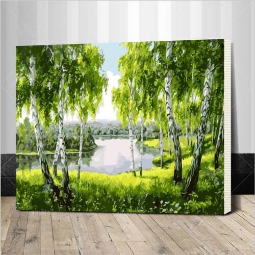 Green woods canvas paintings with frame home decoration oil painting by numbers scenery pictures wall art