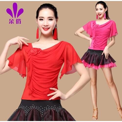 Lady Square Dance Shirt Plus Size Short Sleeve Female Fashion Rumba Samba Dance Clothes Women Summer New Dance Coats B-4342