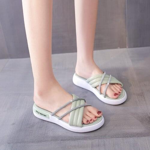 Womens Slippers Fashion Soft Bottom Slope Heel Slippers Rhinestone Decoration Womens Slippers Womens Casual Womens Sandals