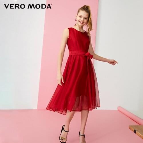 Vero Moda Women Vintage Belt Sleeveless Mesh Patchwork Party Dress | 32017A505