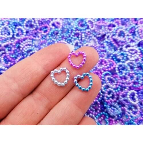 [100pcs/lot] 11mm heart pearl Hollow Heart Shape Imitation Half Round Pearls Flatback Beads, For Nail Art100Pcs (00 mixed color)