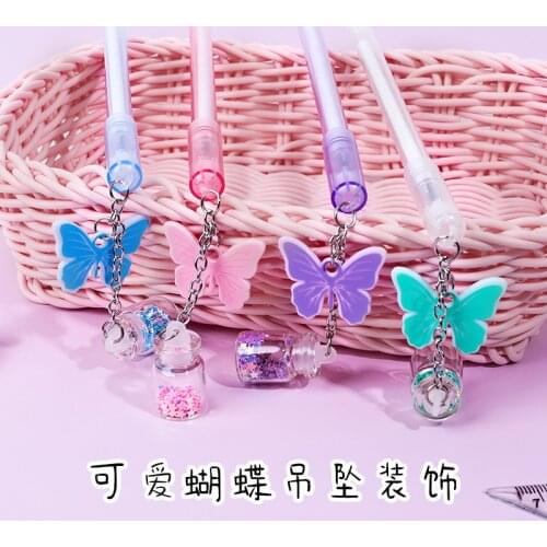 20pcs Lovely Butterfly Pendant Neutral Pen Student Black Writing Water Pen Office Pendant Water Based 0.5mm Signature Pen