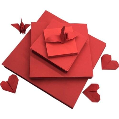 200pcs Red Origami Handmade Kraft Paper Double-sided Dark Red Origami Love Heart Square Origami DIY scrapbooking Craft Paper
