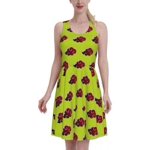 Akatsuki (15) Women Dresses Summer 2021 Sexy O Neck Japanese Anime R340 Print Beach Dress Sleeveless Sundress Robe