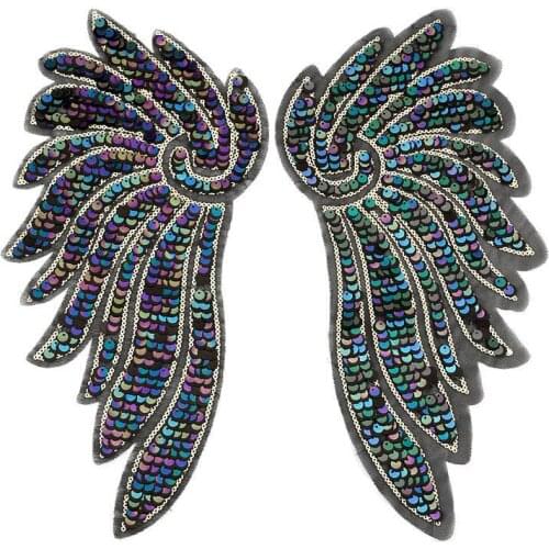 Angel Wings Patches for Clothing DIY Sewing Sticker Embroidery Applique Stripes Sequined Feather Iron on Patches Accessories