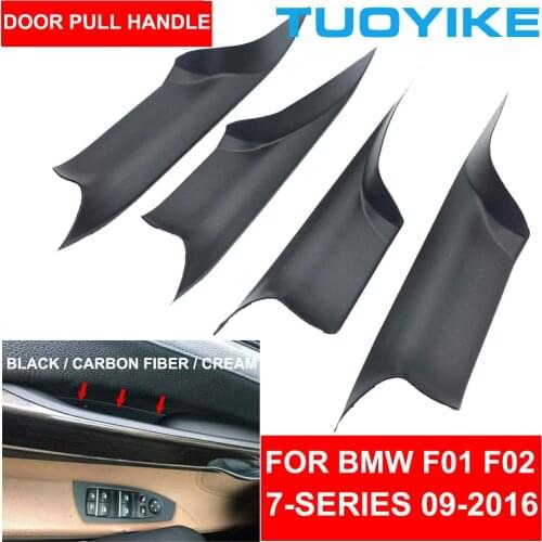 Car Interior Door Handle Black Cream Carbon Fiber For BMW F01 F02 7-series Front Rear Left Right Inner Panel Pull Trim Cover Bar