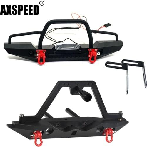 AXSPEED Metal Anti Collision Front Rear Bumper with LED Light Tow Hook Spare Tire Bracket for Traxxas TRX-4 TRX4 1/10 RC Car