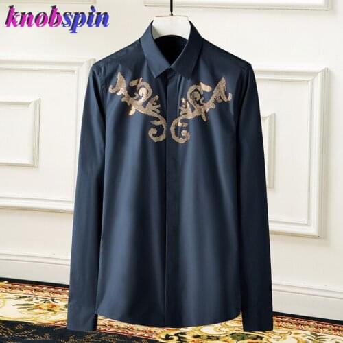 Brand design Men Shirt 2020 New Colorful Beading Clothes male Casual slim Cotton Shirts for men Plus size M-4XL Camisa masculina