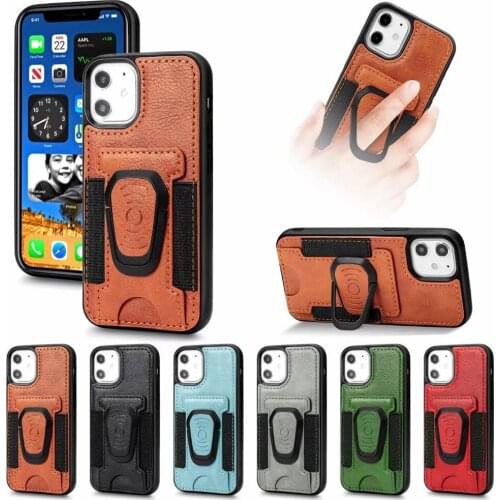 12 Pro PU Leather Case Magnetic Ring Holder Cover for iPhone 12 Mini 11 Pro Max XS XR X SE 2020 6 7 8 Plus Anti-Fall Back Cover