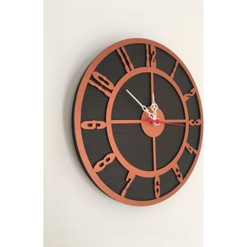 North Designed Tuşpa Copper Circle Decorative Wall Clock 30 Cm