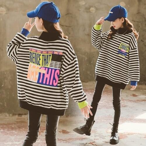 Kids Girls Oversize Striped Tops 8 10 12 years Spring Autumn Winter Fleece Fashion Long Hoodies for Teenage Girl