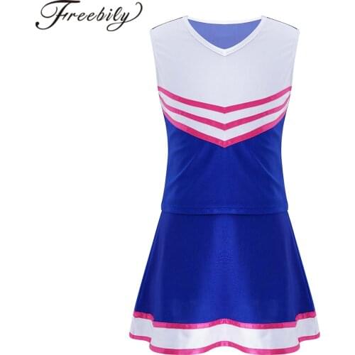 Children Kids Girls Cheerleader Costume School Girls Cheer Outfit For Jazz Dance Performance Halloween Cosplay Party Dress Up