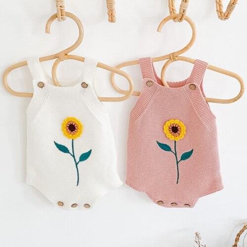 Baby Girl Boy Sleeveless Sunflower Rompers Jumpsuit Baby Knitting Braces Rompers Overalls Newborn Baby Girls Boys Clothes