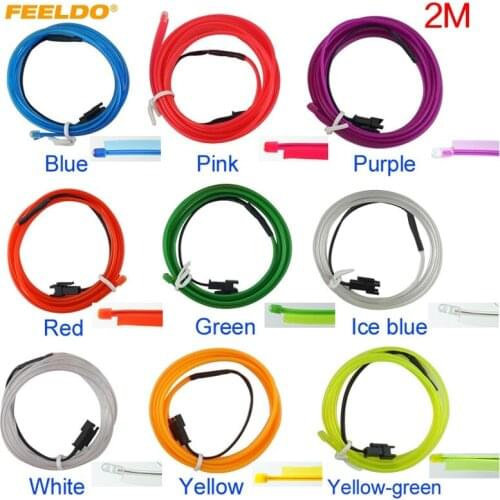 FEELDO 5Set 2M 12V USB Power Inverter Car Flexible Moulding EL Neon Glow Lighting Rope Strip With Fin 9-color #AM5769