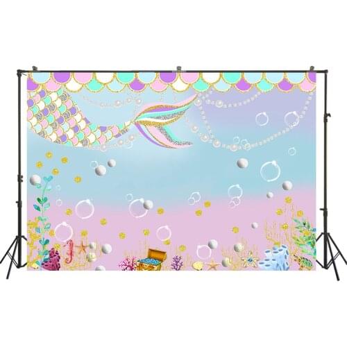 HUAYI Photography Backdrop Birthday Party Desserts Cake Table Decor Photo Background Mermaid Seabed Baby Shower BackdropW-3393