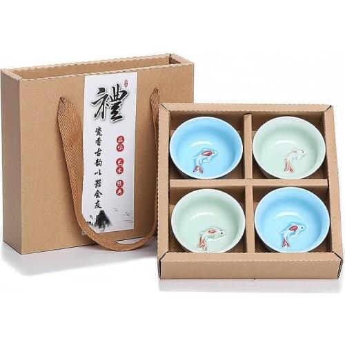 Exquisite 4pcs Ceramic 3D gold fish Cup,China tea cup set,Travel Tea Bowl Kung Fu Tea Set Chinese Teacup Sets Drinkware Gift