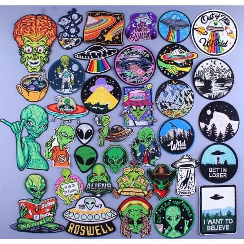 Space Travel Patch Iron On Patches For Clothing Stickers Sewing Patch Embroidered Patches On Clothes Alien UFO Stripe For Jacket