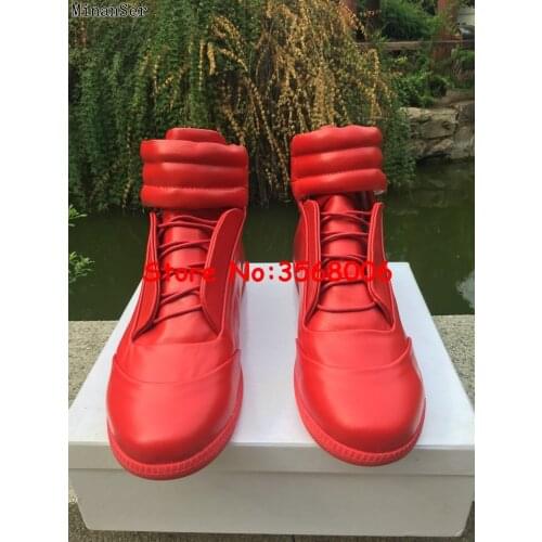 High Top Winter Autumn Men Patchwork Black White Red Real Leather Casual Sneakers Shoes Hook&Hoop Mixed color Brand Man Flats