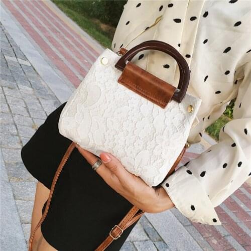 Lace portable small square bag trendy simple shoulder diagonal bags female fashion shopping handbag design buckle canvas totes