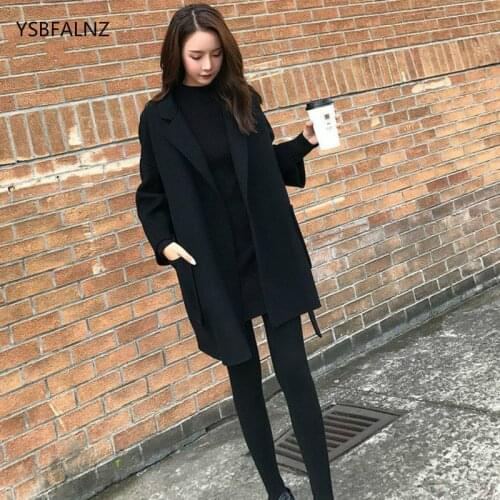 2020 Woolen Coat Womens Black Korean Double-side Cashmere Jackets Autumn Winter Short Lady Clothes Belt New Outwear Abrigo Mujer