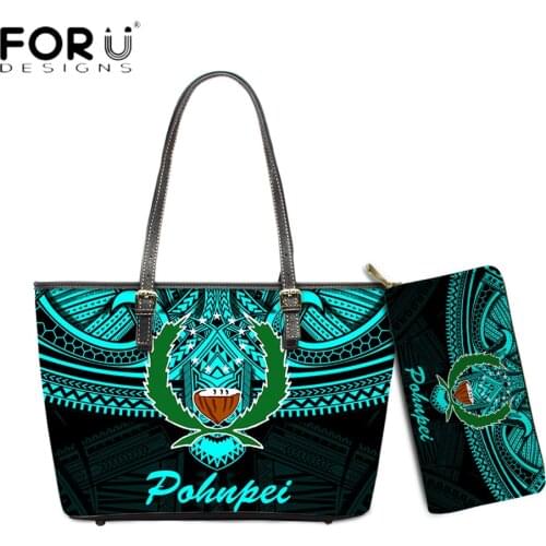 FORUDESIGNS Hot Sales Luxuty Women Shoulder And Purse Set Pohnpei Polynesian Samoan Tribal Printed Female PU Leather Handbag Sac