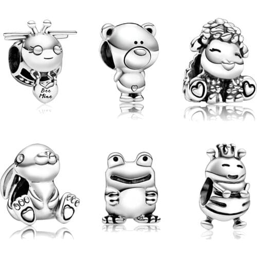 Small animals bee bear charms fit original pandora bracelet & bangle accessories diy frog sheep bead jewelry women