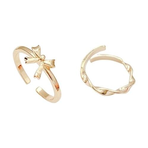 2021ins Trendy Korean Style Internet Celebrity Same Summer Golden Bow Ring Female Student Index Finger Knuckle Ring