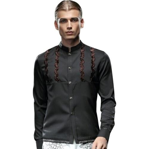 Fanzhuan Free Shipping New fashion casual male mens black slim long sleeved 2015 shirt collar 512059 black personality 4XL 5XL