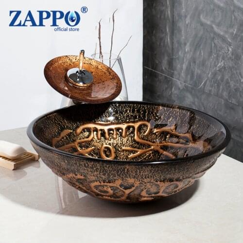 ZAPPO Newly Bathroom Sink Glass Lavatory Sink Combine Set Wash Basin Sink Tap Polished Chrome Waterfall Mixer Tap Faucets